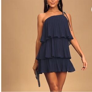 Lulu's Navy One-Shoulder Tiered Dress